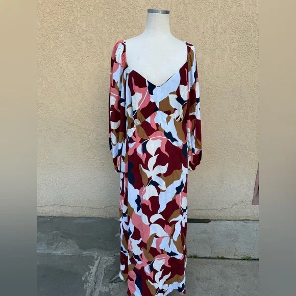 NWT Women's Long Sleeve Crepe Maxi A-Line Dress - A New Day™ Red Floral XXL - Picture 4 of 12